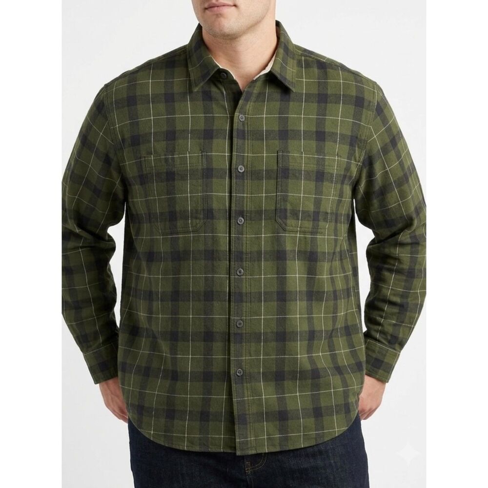Ridgecut Toughwear Olive Green Navy Plaid Heavy Cotton Flannel Shirt Size 2XL